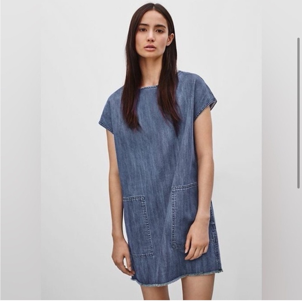 Wilfred Free XS Blue Denim Sleeveless Boxy Nori Mini Dress with Side Pockets